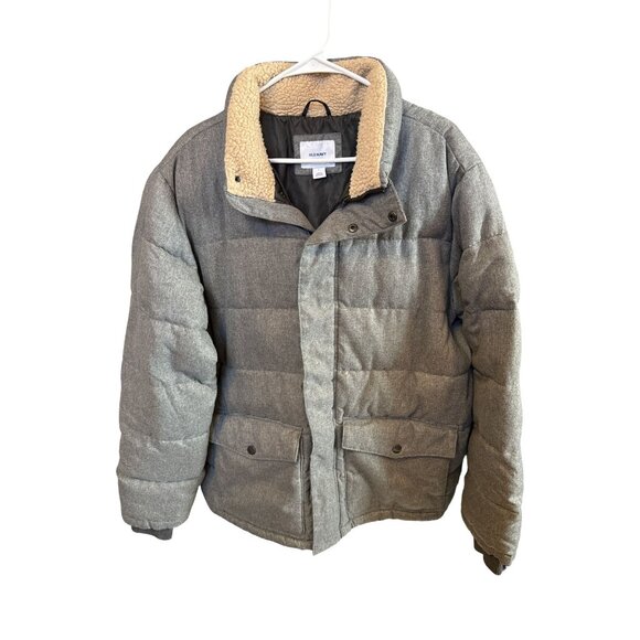 Old Navy Mens Gray Puffer Jacket With Sherpa Collar Size L Polyester Shell & Lin - Picture 2 of 6